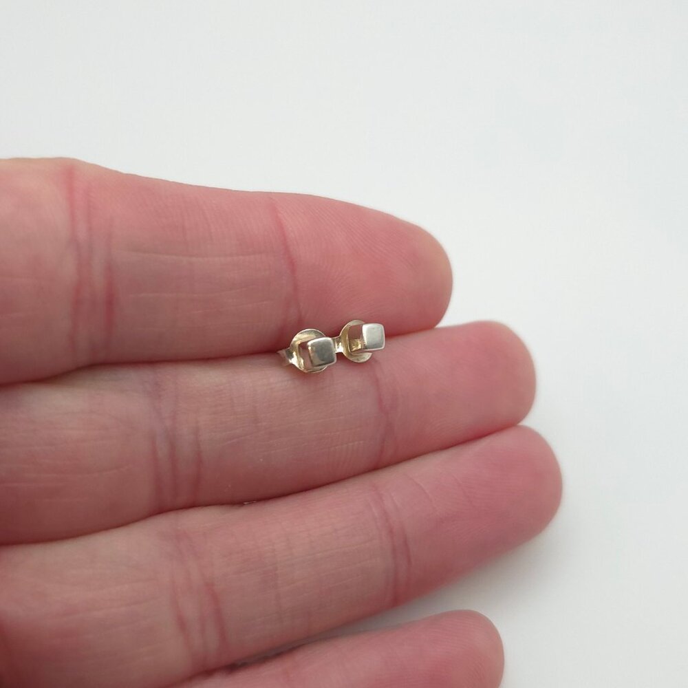 Sterling Silver Tiny Square Shape Stud Earrings A… - image 2